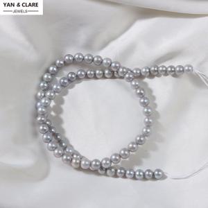 5-6mm Near Round shape Freshwater Pearl Strand in 39cm Dyed Grey Color