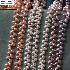 5-6mmx8-9mm Rice Shape White Pink Purple Freshwater Pearl Strand in 36cm