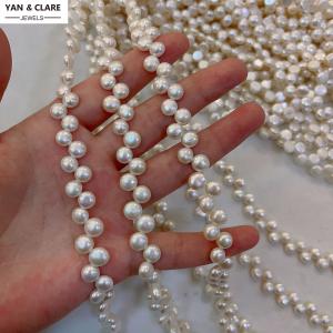 7mm Bread Button Shape White Freshwater Pearl Strand in 37cm