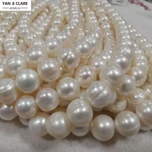 12-14mm Diameter White Near Round Freshwater Pearl with Rings Pearl Strand in 37cm 