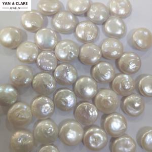 14mm Diameter White Coin Baroque Shape Freshwater Pearls