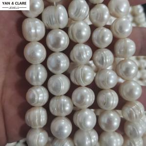 11*13mm Near Round Shape White Freshwater Pearl Strand with Rings in 37cm