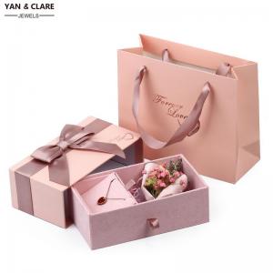 Drawer box Set with Fake Flowers Decoration with One Premium Paper Bag as One set for Pendant Earrings Packing