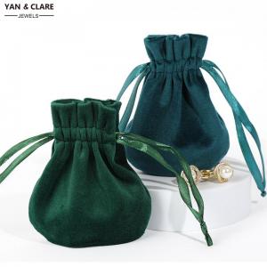 Premium Soft Touch Feeling Darkgreen Round Bottom Style Velvet Pouch Size 10x12cm with Satin Ribbon Drawstring