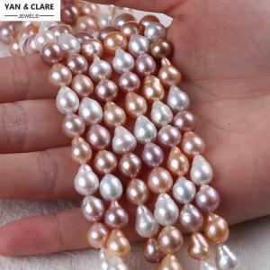 8-9 White, Yellow, Purple, Pink Mixing Freshwater Edison Drop Baroque Pearl Strands in 36cm