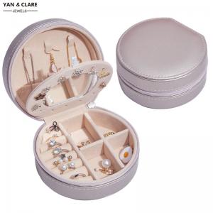 Round White Silver Pink Jewelry Case with Mirror for Promotion