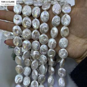 15-19mm Oval Coin Baroque White Freshwater Pearl Strand in 39cm