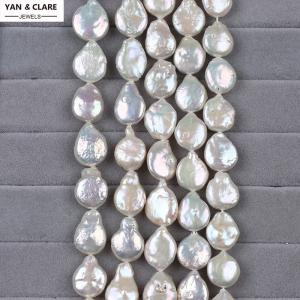 13-14mm White Drop Coin Baroque Pearl Strand in 39cm