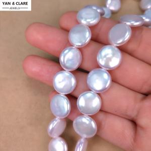 11-12mm 12-13mm White Freshwater Coin Shape Pearl Strand in 38cm