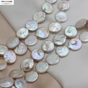 15-16mm White Freshwater Coin Shape Pearl Strand in 39cm