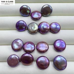 14-15mm Purple Color High Quality Loose Coin Shape Pearls