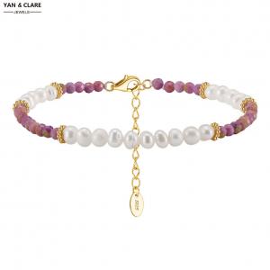 3.5-4mm Potato Shape Freshwater Pearl with 925 Sterling Silver with Amethyst 3mm Dia Bracelet