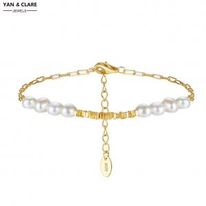 4.5-5mm Baroque Shape Freshwater Pearl Bracelet with 925 Sterling Silver