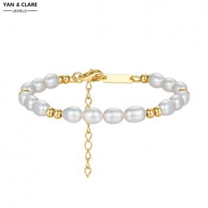 4-5mm Rice Shape Freshwater Pearl Bracelet with 925Sterling Silver 