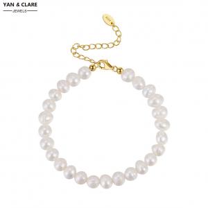 Classic Economy 5-6mm Potato Near Round Shape Freshwater Pearl with Gold Plated 925 Sterling Silver Lobster Clasp