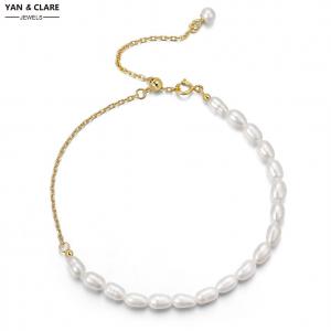 5-6mm Rice Shape Freshwater Pearl Bracelet with 925 Sterling Silver 