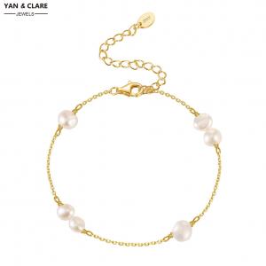 4-5mm Baroque Shape Freshwater Pearl Bracelet in 925 Sterling Silver