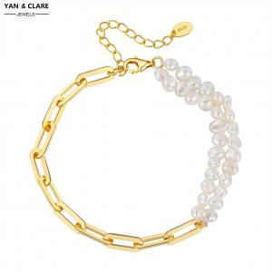 Double Layers 4-5mm Baroque Shape Freshwater Pearl Bracelet in 925 Sterling Silver