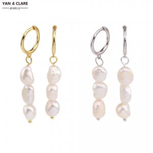 7-8mm Baroque Shape Freshwater Pearl Drop Earring in 925 Sterling Silver Loop