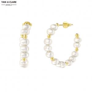 Loop Style Earrings in 3-3.5mm Potato Shape Freshwater Pearl with 925 Sterling Silver Beads