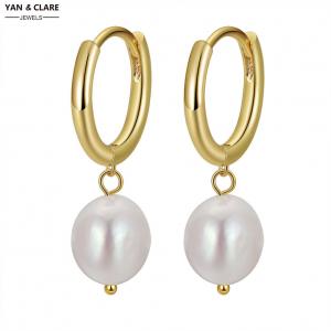 10-11mm Rice Shape Freshwater Pearl Earrings Loop in Gold Plated Sterling 