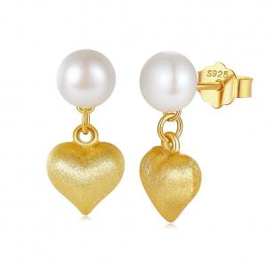 6-7mm Bread Shape Freshwater Pearl Earrings with 925 Sterling Silver Heart Accessory