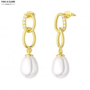 7-8mm Rice Shape Freshwater Pearl Earrings with 925 Sterling Silver with Zircon