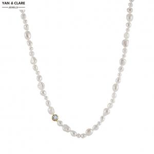 5.5-7mm Baroque Shape Freshwater Pearl Necklace with 925 Sterling Silver with Zircon