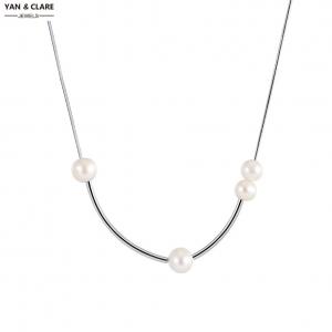 5-6mm+7-8mm Round Shape Freshwater Pearl Necklace with 925 Sterling Silver 