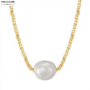 10-11mm Baroque Shape Freshwater Pearl Pendant Necklace with 925 Sterling Silver Beads