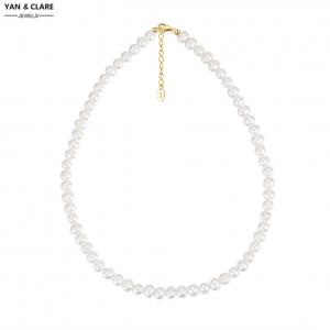 6-7mm Round Shape Freshwater Pearl Necklace in 925 Sterling Silver Clasp