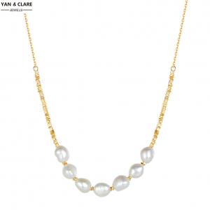 6-7mm Baroque Shape Freshwater Pearl Necklace with Gold Plated 925 Sterling Silver Beads