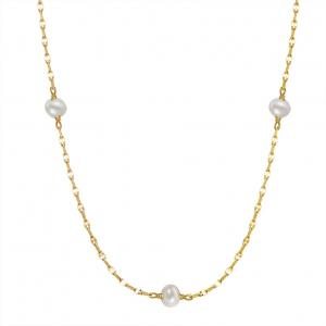 Gold Plated 925 Sterling Silver Necklace with  4-5mm Near Round Round Shape Freshwater Pearl