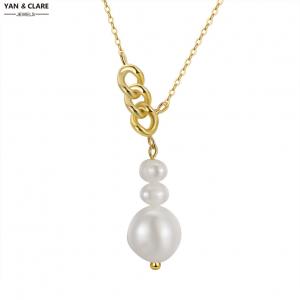 5-6mm+10-11mm Near Round Shape Freshwater Pearl Pendant Necklace in 925 Sterling Silver