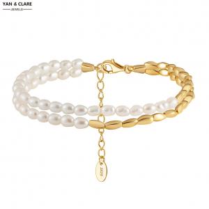 Double Layers Bracelet in 3-3.5mm Rice White Freshwater Pearl