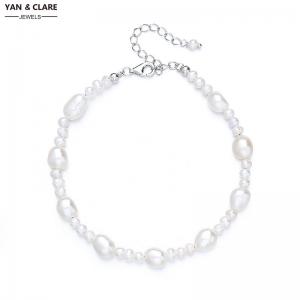 6-7mm Baroque, 3-3.5mm Baroque White Freshwater Pearl Bracelet