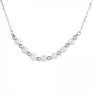 4-5mm Near Round White Freshwater Pearl with Silver Beads Necklace